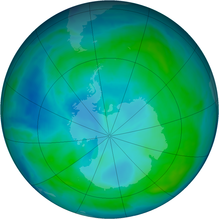 Antarctic ozone map for 20 January 2014